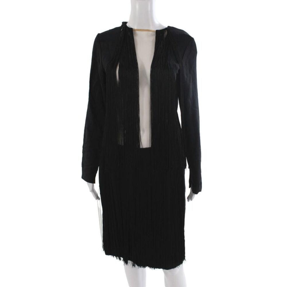 Stella McCartney Womens Sheath Black Rayon V-Neck Long Sleeve Dress Size 42